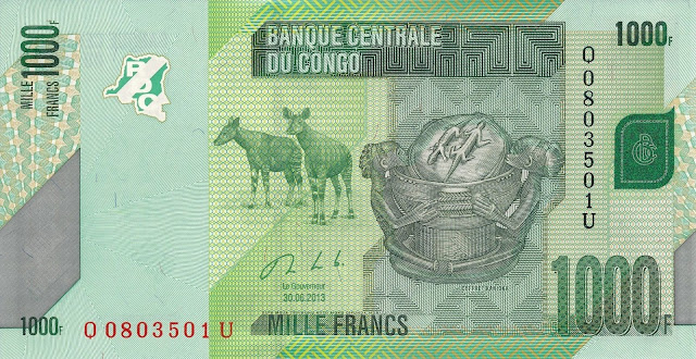 Congo Democratic Republic 1000 Congolese francs banknote 2013