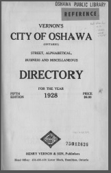 Image: front cover of 1928 Vernon's City of Oshawa Directory