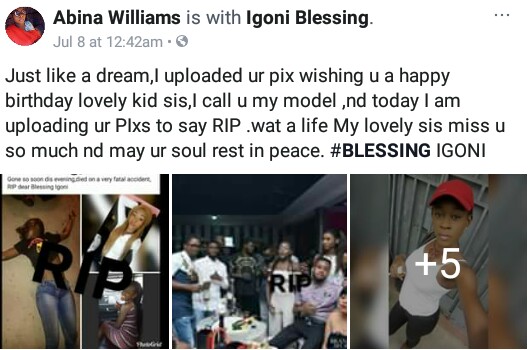 Friends of final year UNIPORT student who died in a ghastly powerbike accident mourn her loss