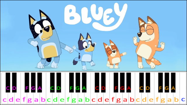 Bluey Theme Song (Ludo Studios Bluey) Piano / Keyboard Easy Letter Notes for Beginners