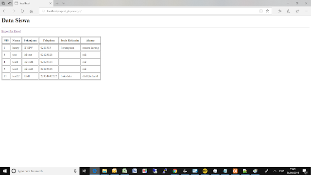 export data excel menggunakan phpexcel