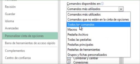 personalización de cinta de opciones en excel