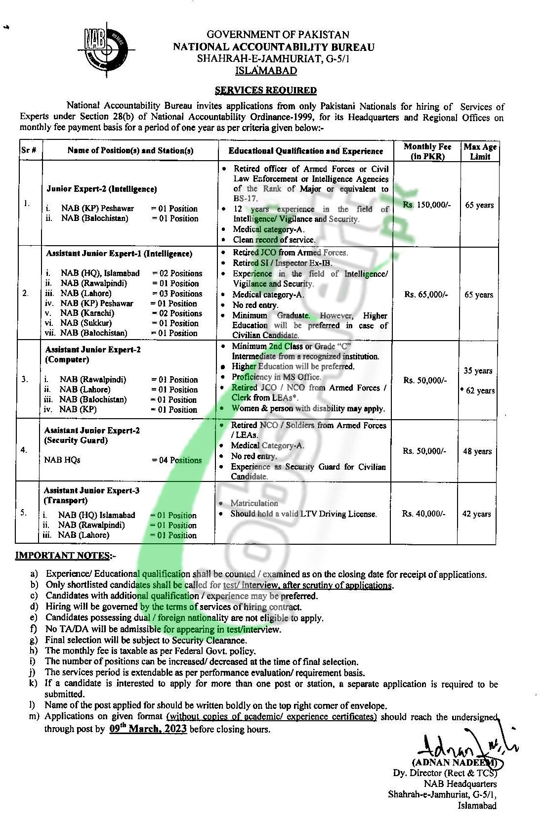 www.nab.gov.pk Jobs Application Form 2023 Latest Advertisement