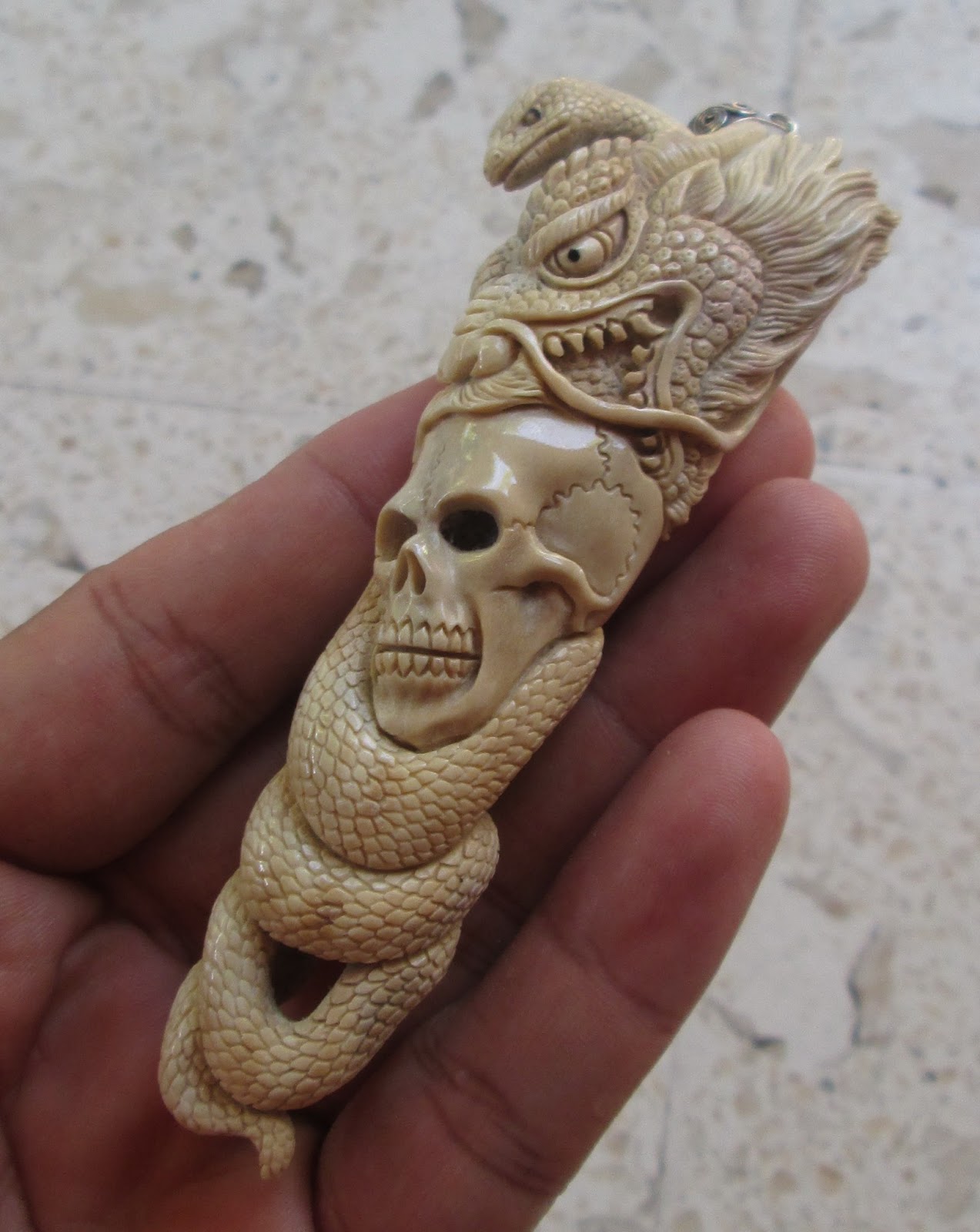 Snake Dragon Skull Pendant in Antler - Bone Pendants 