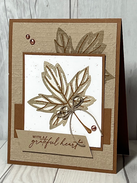 Leaf-themed greeting card with an Exposed Brick 3D  Embossed background