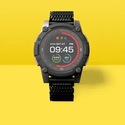 Image of the Matrix PowerWatch with a yellow background