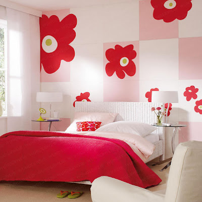 habitación rojo blanco para niña