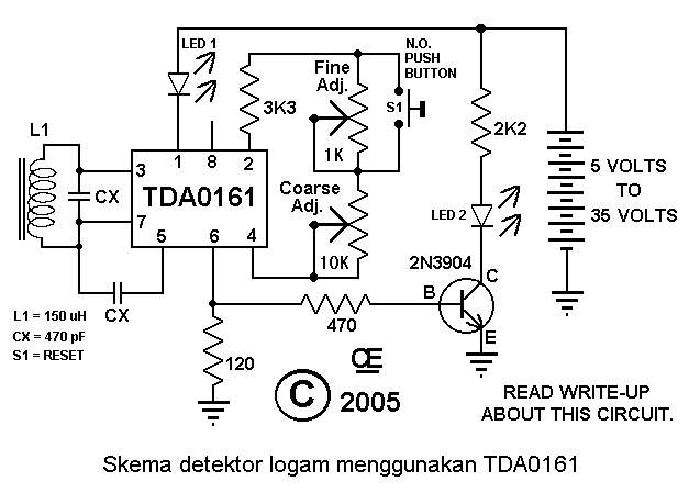  Skema  detektor  logam  menggunakan TDA0161 schematic 