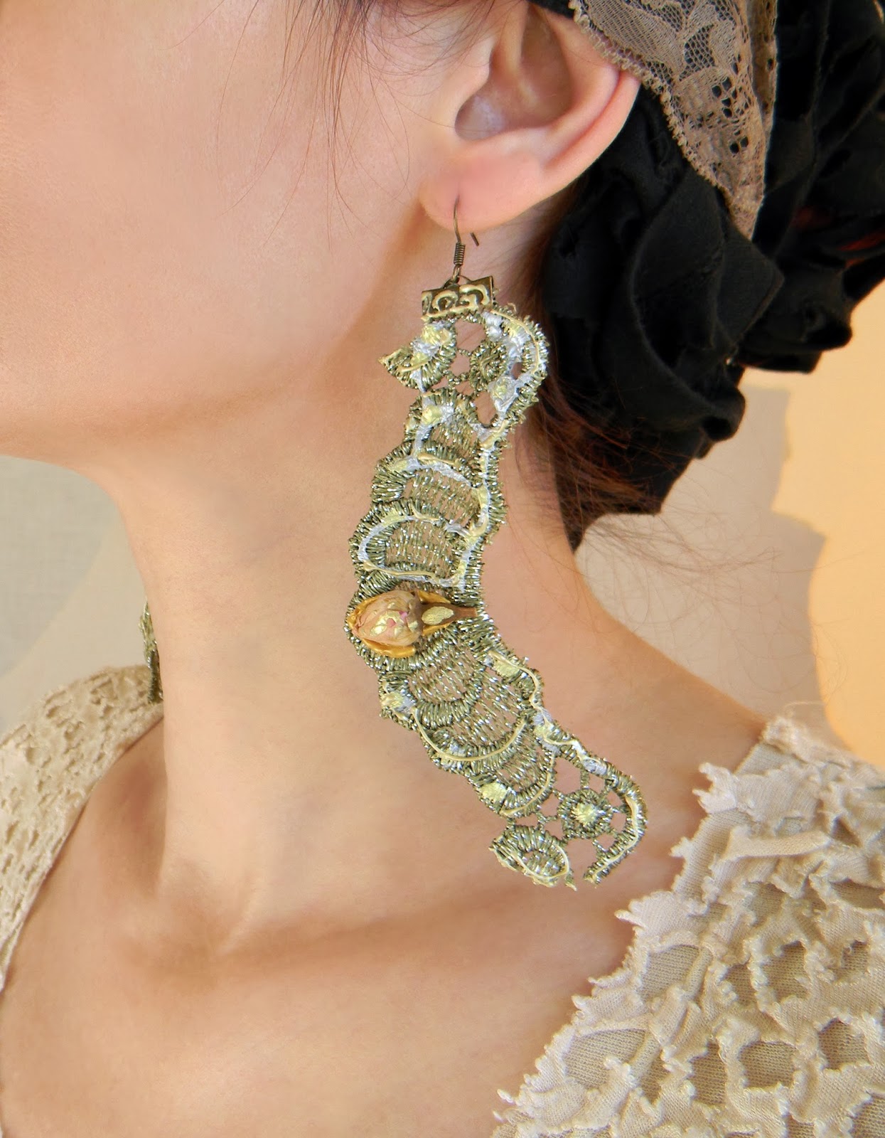 Shabby Chic Romantic Earrings Lace Earrings Long Lace Earrings