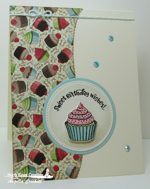 NCC Sprinkled With Love Stamps & Dies, NCC Sweet Shoppe Paper Collection, ODBD Custom Leafy Edged Borders Dies, ODBD Custom Pierced Circles Dies, ODBD Custom Circles Dies, Card Designer Angie Crockett