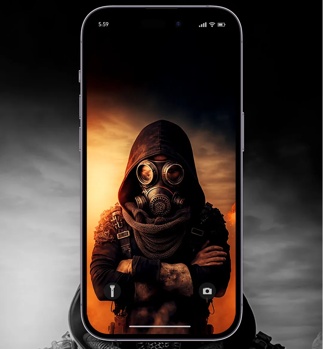 Steampunk mask guy wallpaper for phone made by Mid Journey AI