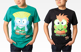 Street Fighter x Sanrio T-Shirt Collection - Hangyodon as Guile & Keroppi as Blanka