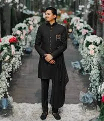 Wedding Sherwani Black - Wedding Sherwani Collection - Boys Sherwani Punjabi Design - Wedding Sherwani Hire - biyer sherwani pic - NeotericIT.com