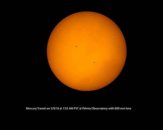 Previous May 9, 2016 transit of mercury, with sunspot (Source: Palmia Observatory)