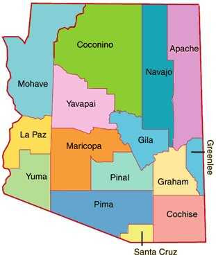 Arizona County Map Area