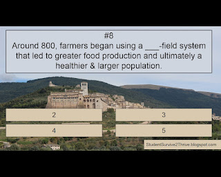 Around 800, farmers began using a ___-field system that led to greater food production and ultimately a healthier & larger population. Answer choices include: 2, 3, 4, 5