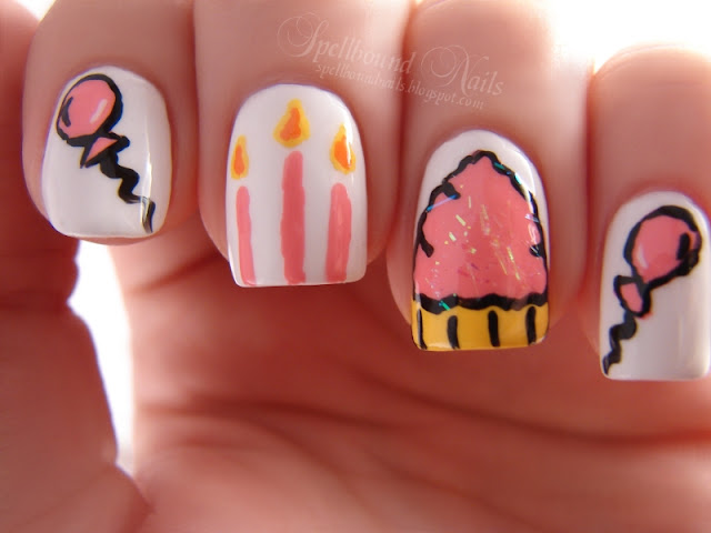 nails nailart nail art polish mani manicure Spellbound H is for Happy Birthday ABC Challenge balloons cutepolish candles cupcake pink Sinful Colors Snow Me White Beautiful Girl girly 