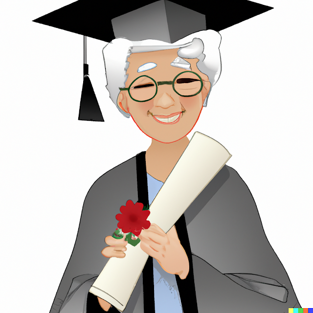Senior citizen with a diploma