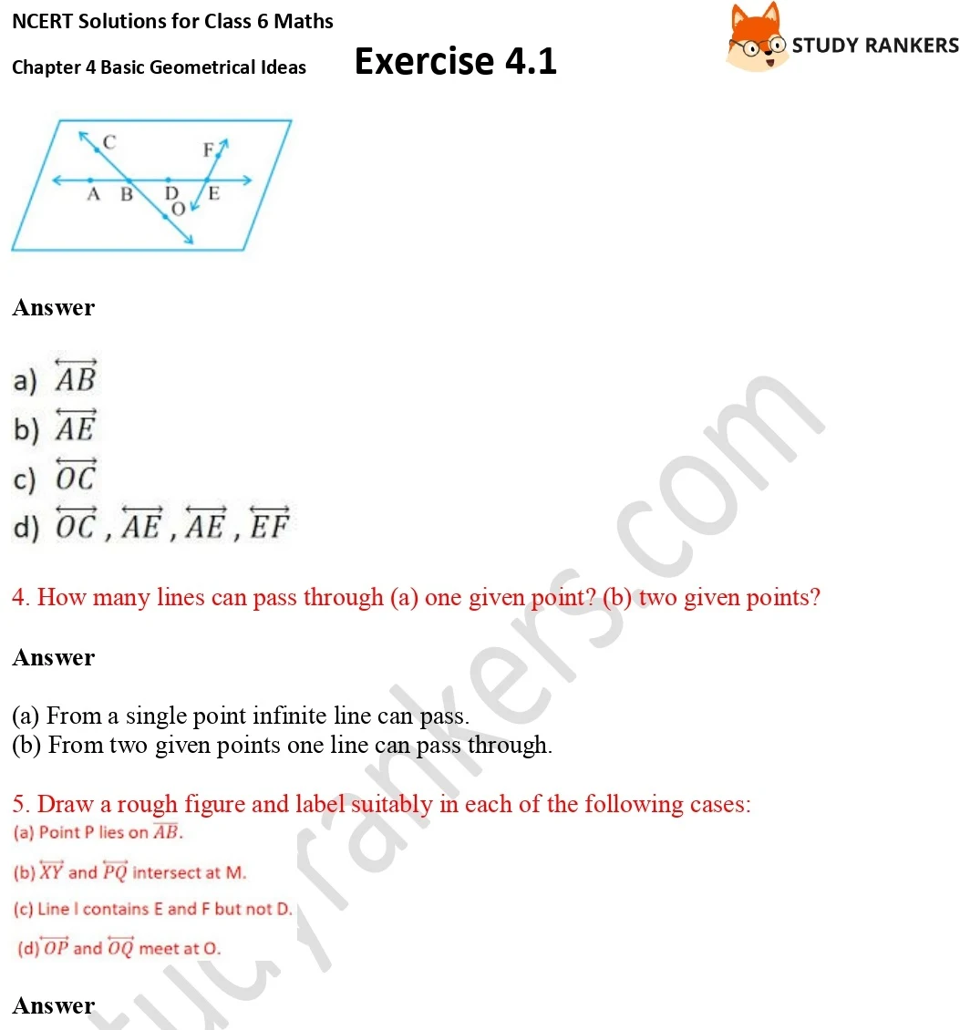 NCERT Solutions for Class 6 Maths Chapter 4 Basic Geometrical Ideas Exercise 4.1 Part 2