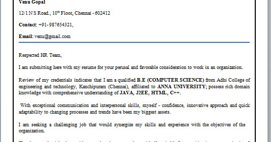 Cover Letter Format for Freshers