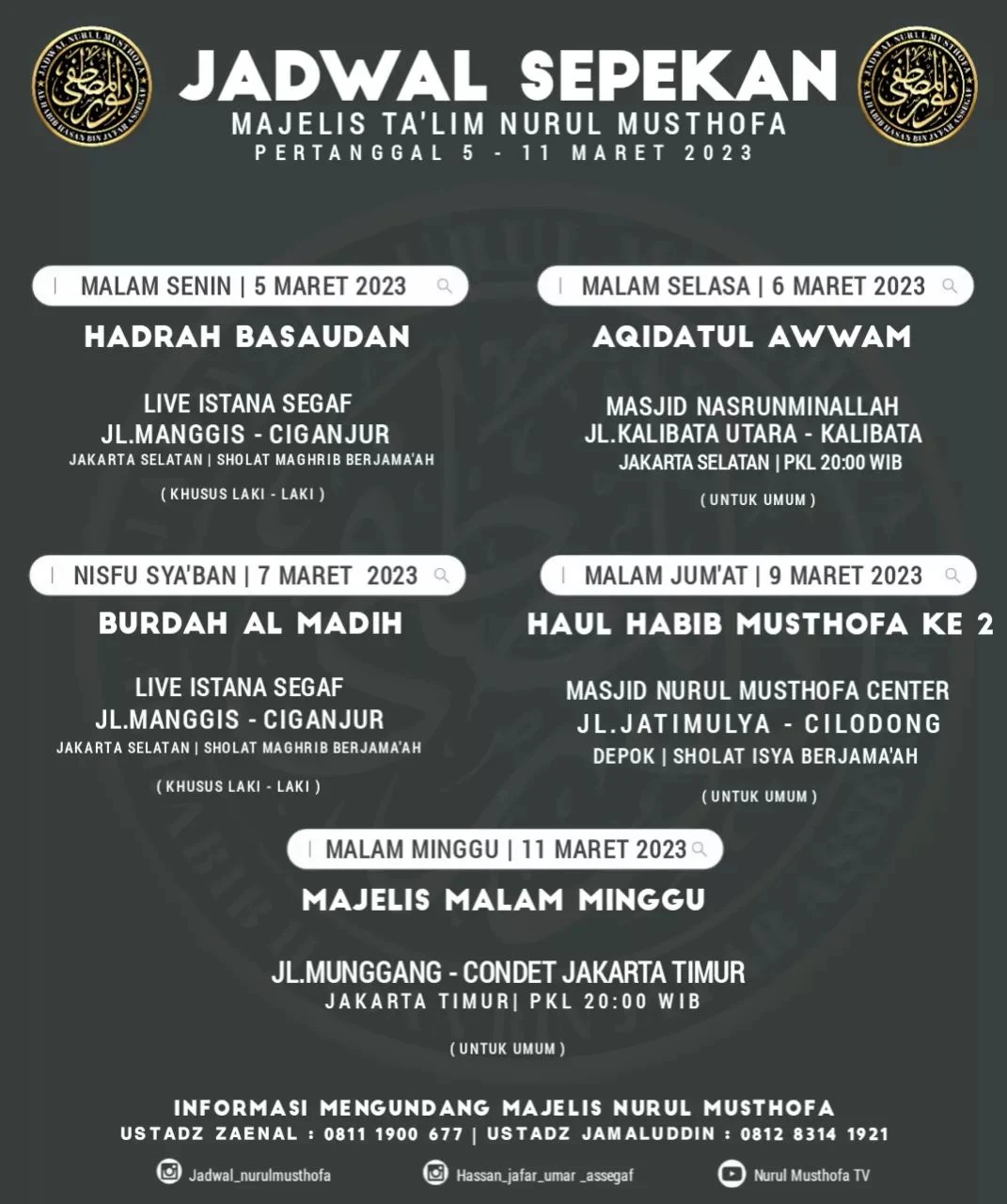 Jadwal Majlis Nurul Musthofa 05-11 Maret 2023