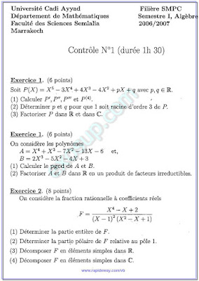 conttôle fssm smpc s1 algèbre I