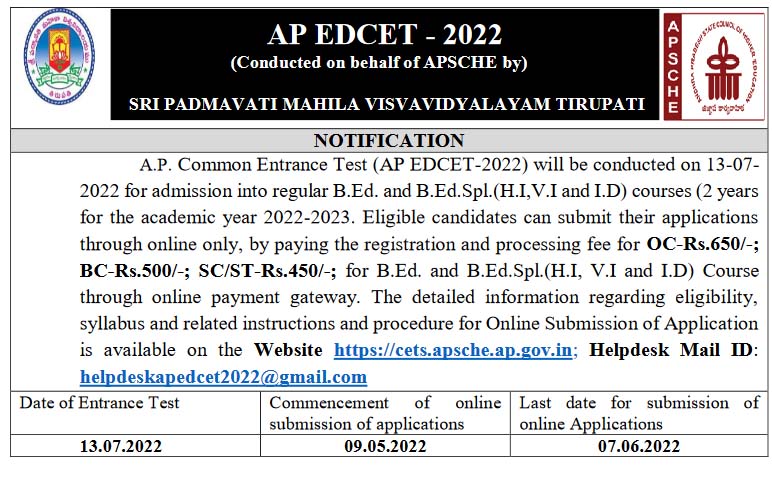 AP EdCET 2022 Notification, Schedule, Online Application