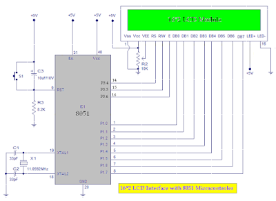 Circuit diagram of LCD interfacing with 8051 Microcontroller