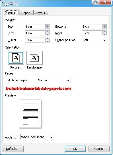 Pengaturan Margins dan Paper untuk Skripsi:Kuliah dan 