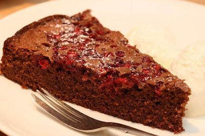 Kladdkaka or a Swedish lingonberry and chocolate brownie