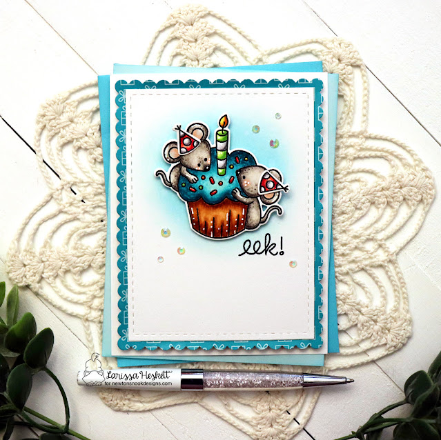 Mouse Birthday card by Larissa Heskett | Birthday Mice Stamp Set, Birthday Party Paper Pad and Frames & Flags Die Set by Newton's Nook Designs