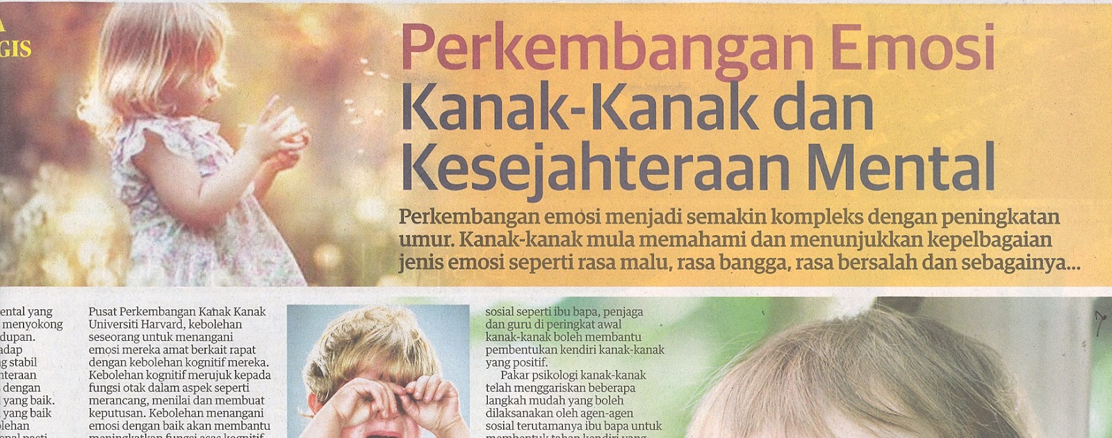 KERATAN AKHBAR KMPP: Perkembangan Emosi kanak-kanak dan 