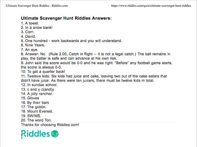 Screenshot of the riddle quiz answer worksheet