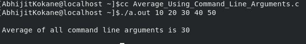 Output of C program to find average of n command line arguments