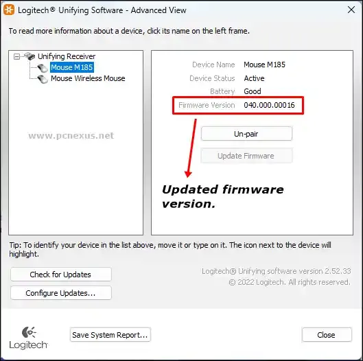 Check latest firmware version for mouse and keyboard in Logitech unifying software.