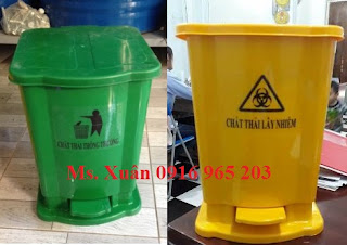 Thùng rác y tế có logo màu xanh vàng, thùng đựng rác bệnh viện 15 lít