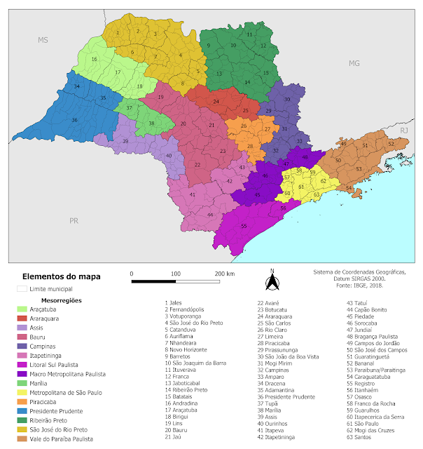 Mapa das microrregiões do estado de São Paulo