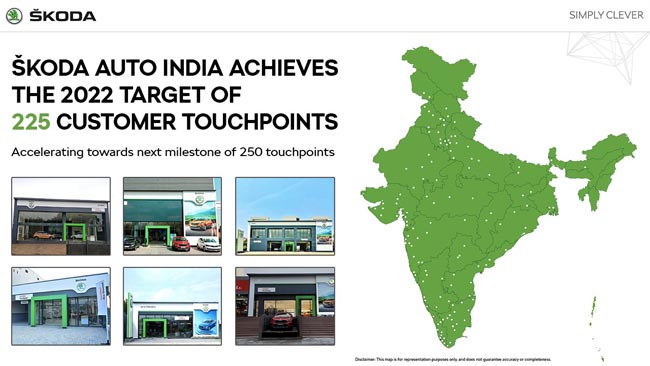 Škoda auto india achieves 2022 target of 225 customer touchpoints