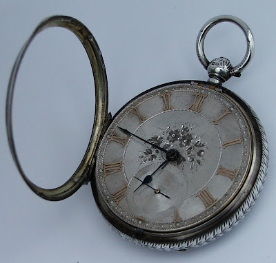 Large Victorian solid sterling silver fusee pocket watch.Fancy dial.Chester 1888