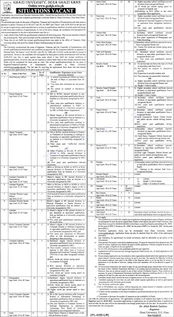 Ghazi University Jobs 2021 in Dera Ghazi Khan Advertisement Application Form