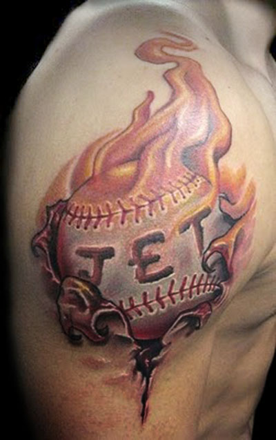 baseball on tattoo designs fire on upper arm tattoos