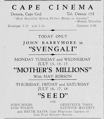 Advertisement in Yarmouth Register for the Cape Cinema in Dennis