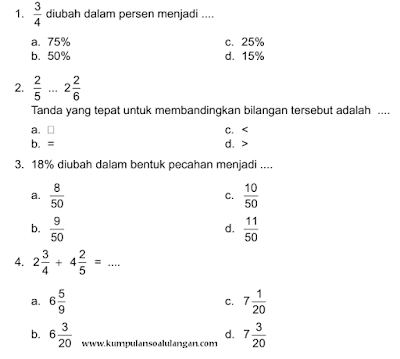 Contoh Soal Matematika Pecahan Kelas 5 Sd Bangsoal