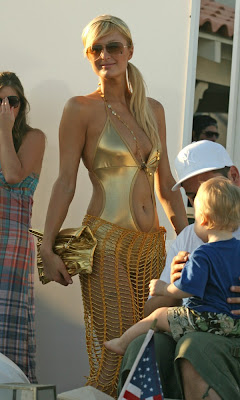 Paris Hilton Pictures GOLDEN BIKINI OUTFIT from  Malibu Beach House