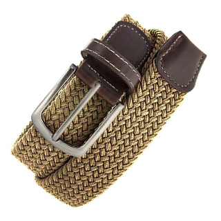 Men's Belt Faux leather elastic woven Gold braided Nickel Finish...