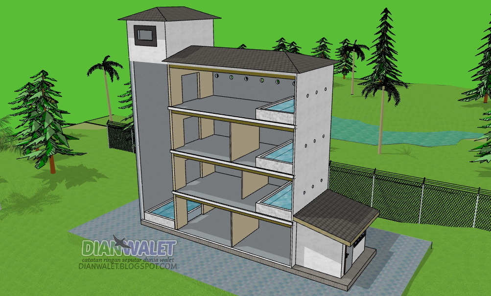 Desain Gedung Walet RBW 4X10 Lengkap Dengan Sekat Ruang 