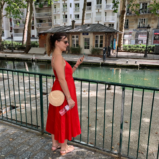 ballade à paris, robe rouge maje, les petites bulles de ma vie