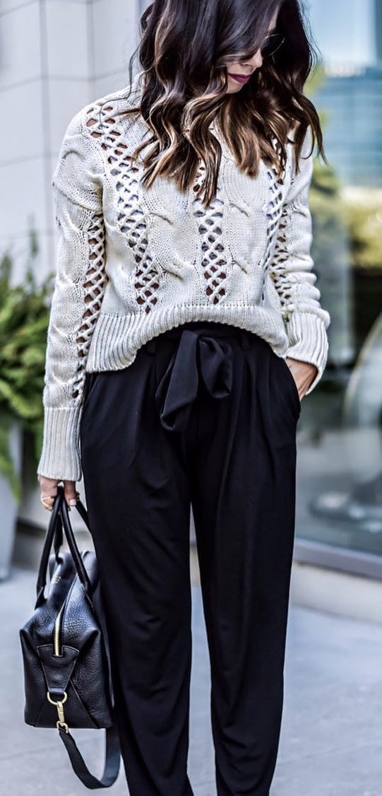 outfit idea: knit + pants + bag