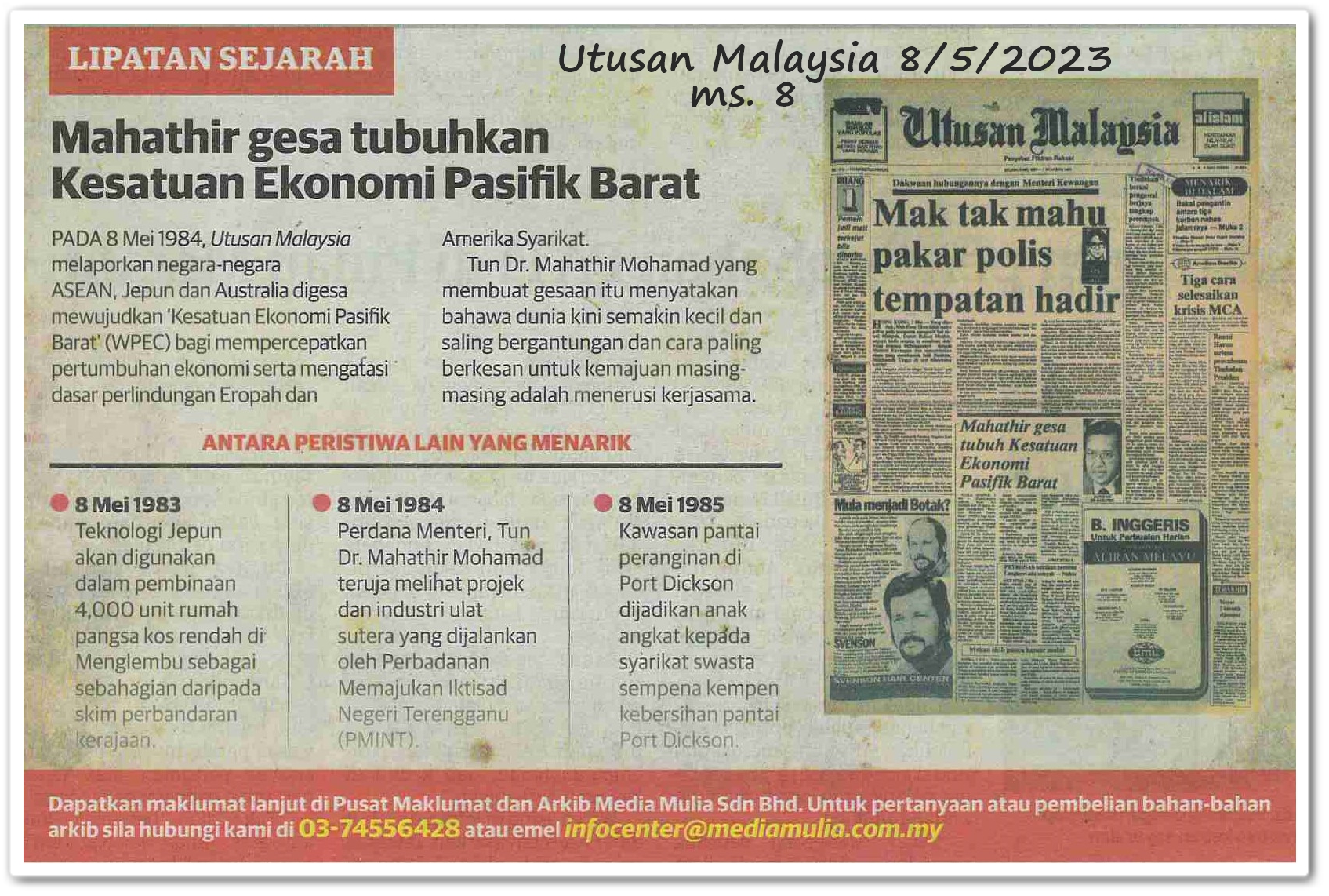 Lipatan sejarah 8 Mei - Keratan akhbar Utusan Malaysia 8 Mei 2023