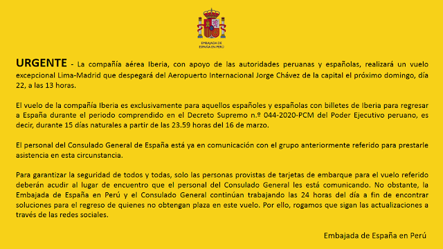 Cartel de la Embajada de España en Perú